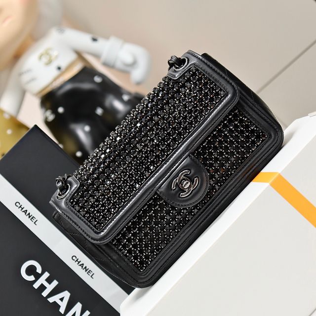 CC original crystal small flap bag AS4962 allblack