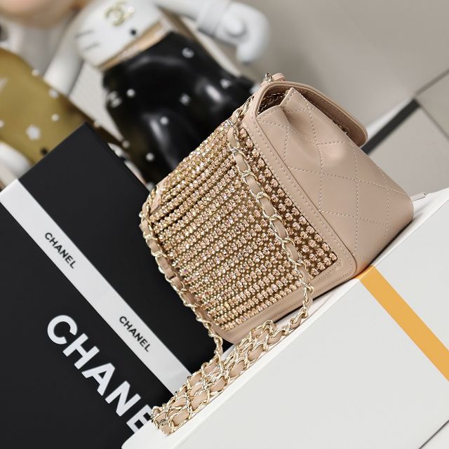 CC original crystal small flap bag AS4962 apricot