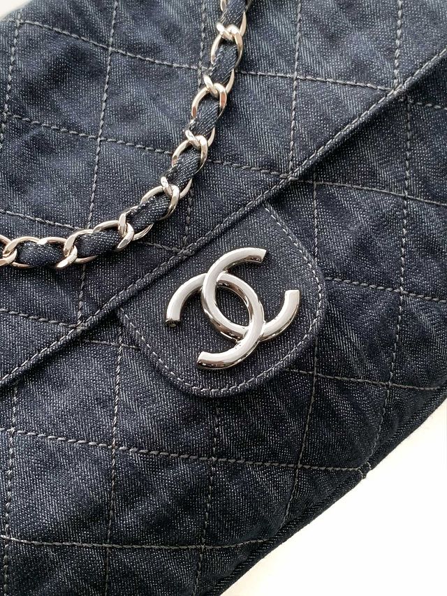 CC original denim large flap bag AS3322 black