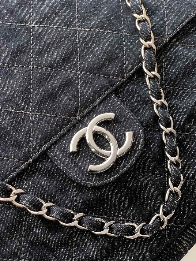 CC original denim maxi flap bag AS3323 black