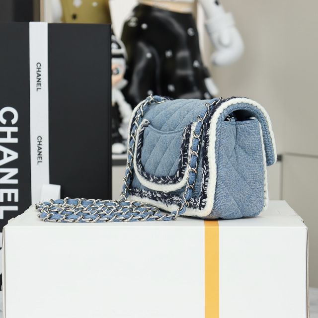 CC original denim mini flap bag A69900 blue