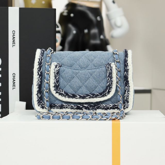 CC original denim mini flap bag A69900 blue