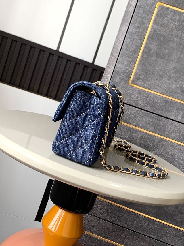 CC original denim mini flap bag A69900 dark blue