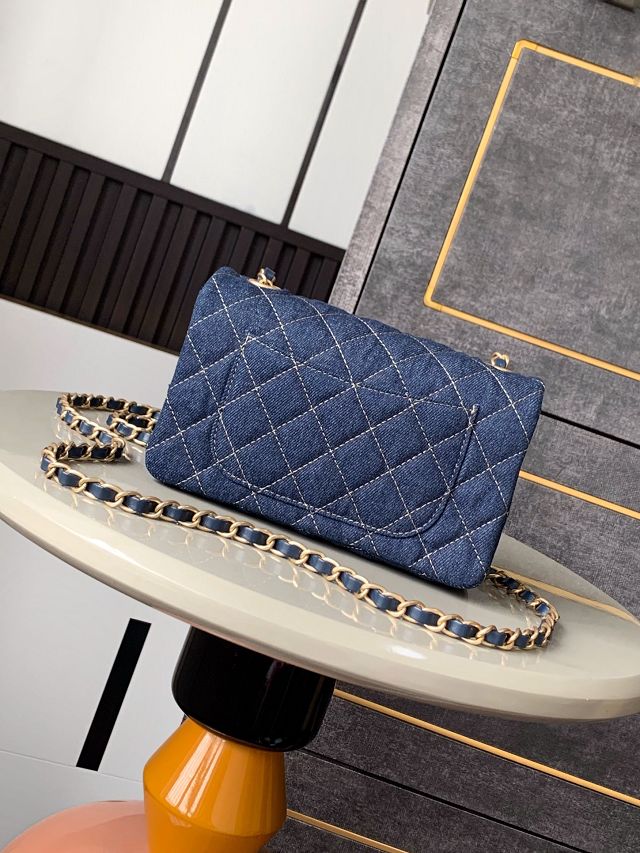 CC original denim mini flap bag A69900 dark blue