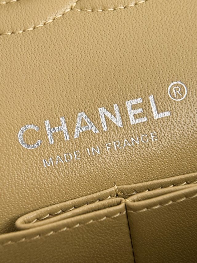 CC original grained calfskin medium flap bag A01112 light khaki