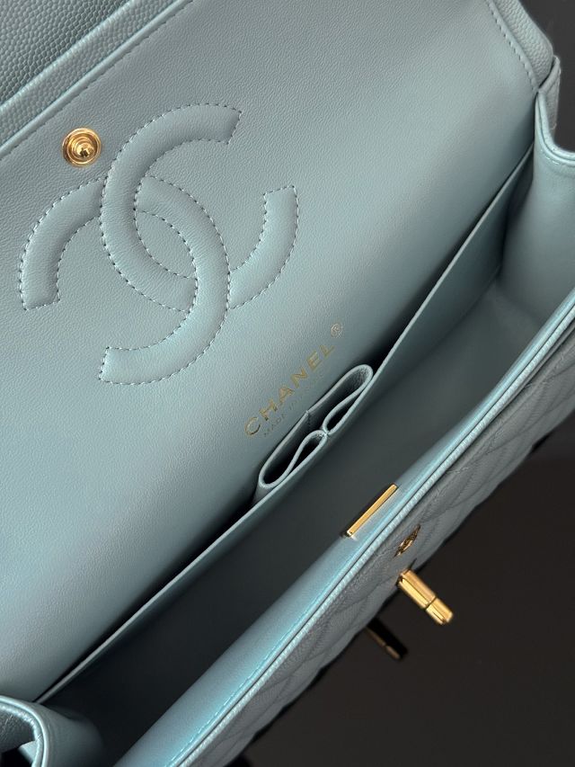 CC original grained calfskin medium flap bag A01112 water blue