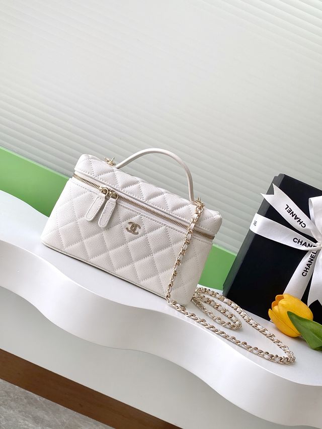 CC original grained calfskin vanity with chain AP4385 white