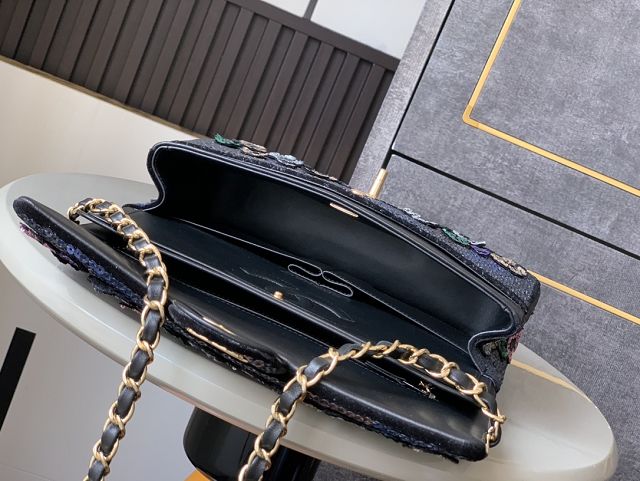 CC original sequins medium flap bag A01112 black