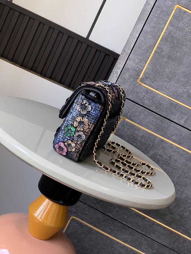 CC original sequins mini flap bag A69900 black