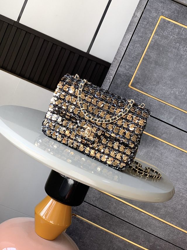 CC original sequins mini flap bag A69900 black