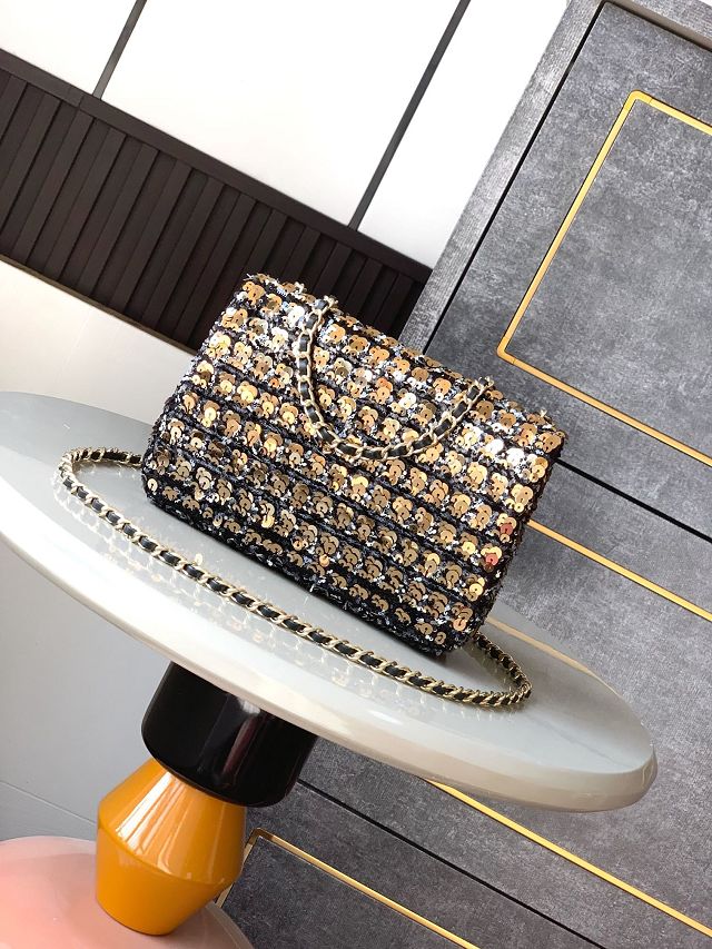 CC original sequins mini flap bag A69900 black