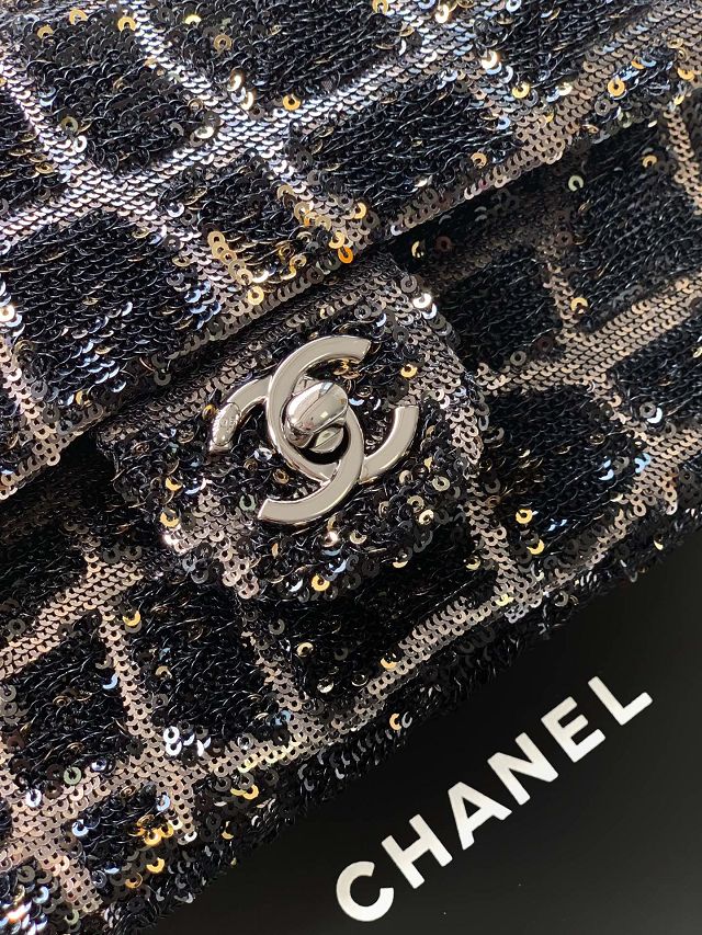 CC original sequins mini flap bag A69900 black