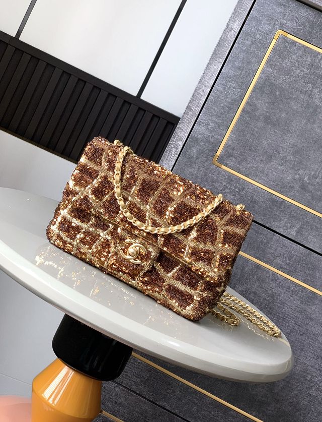 CC original sequins mini flap bag A69900 gold