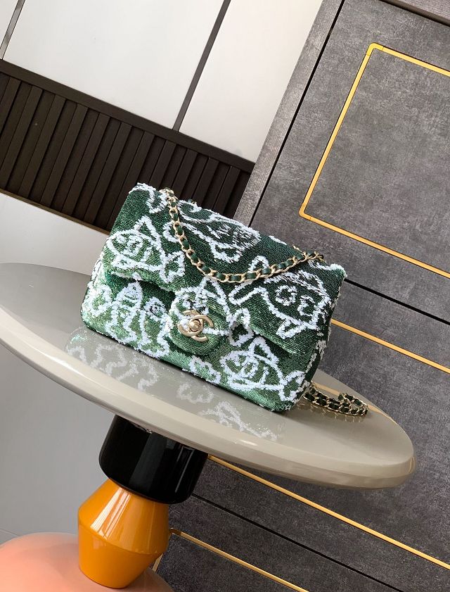 CC original sequins mini flap bag A69900 green
