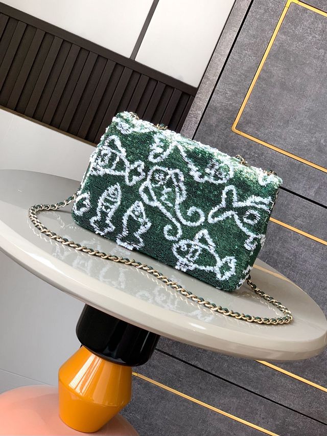 CC original sequins mini flap bag A69900 green