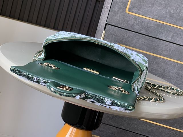 CC original sequins mini flap bag A69900 green