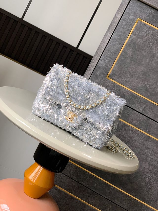 CC original sequins mini flap bag A69900 silver