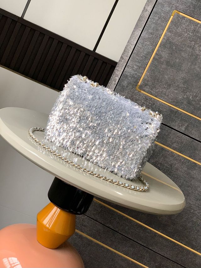CC original sequins mini flap bag A69900 silver