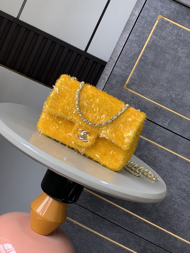 CC original sequins mini flap bag A69900 yellow