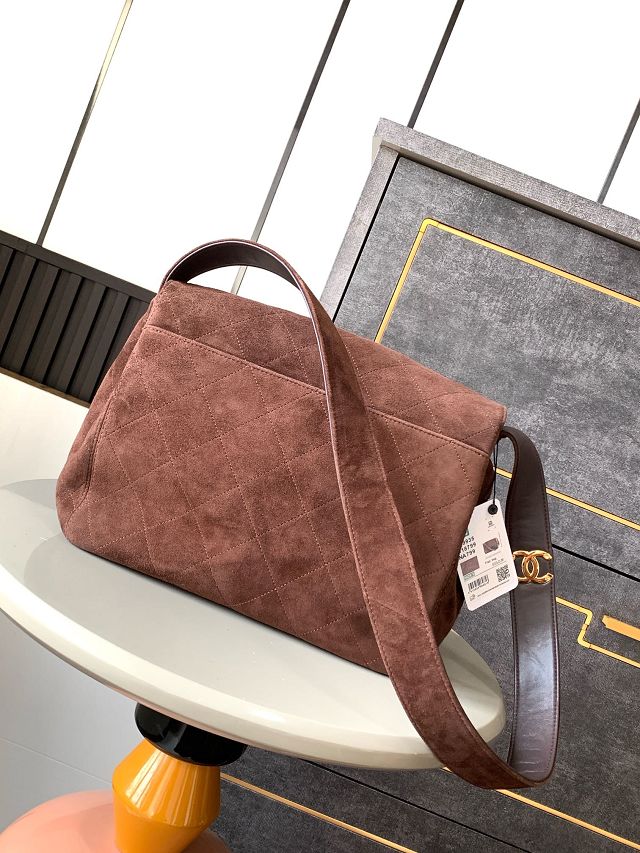 CC original suede large flap bag A99935 dark brown