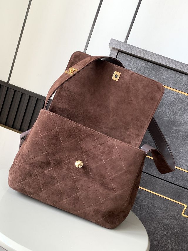 CC original suede large flap bag A99935 dark brown