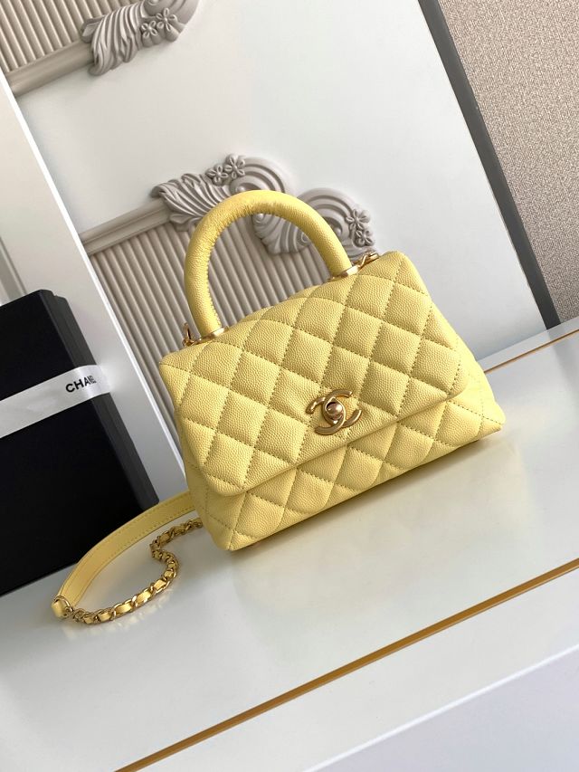 CC original grained calfskin mini coco handle bag AS2215 yellow