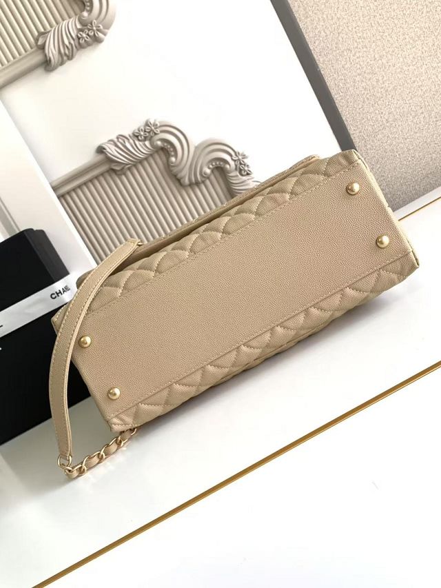 CC original grained calfskin large coco handle bag A92991 apricot