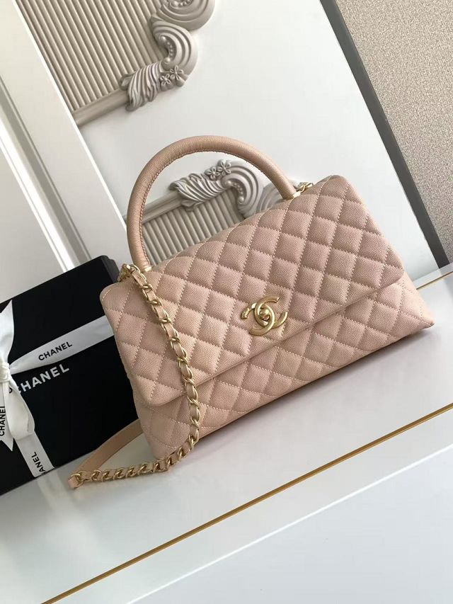 CC original grained calfskin large coco handle bag A92991 beige