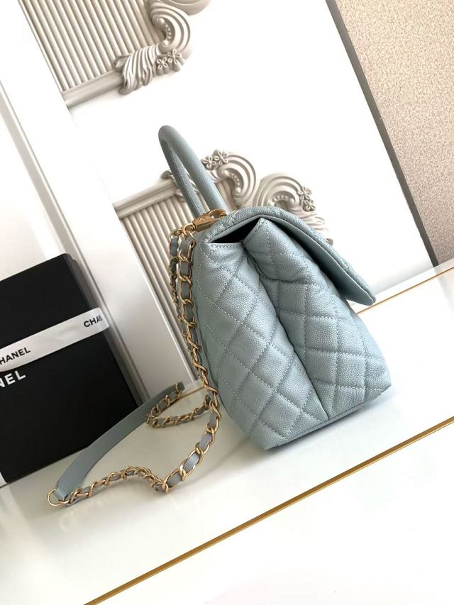 CC original grained calfskin large coco handle bag A92991 blue