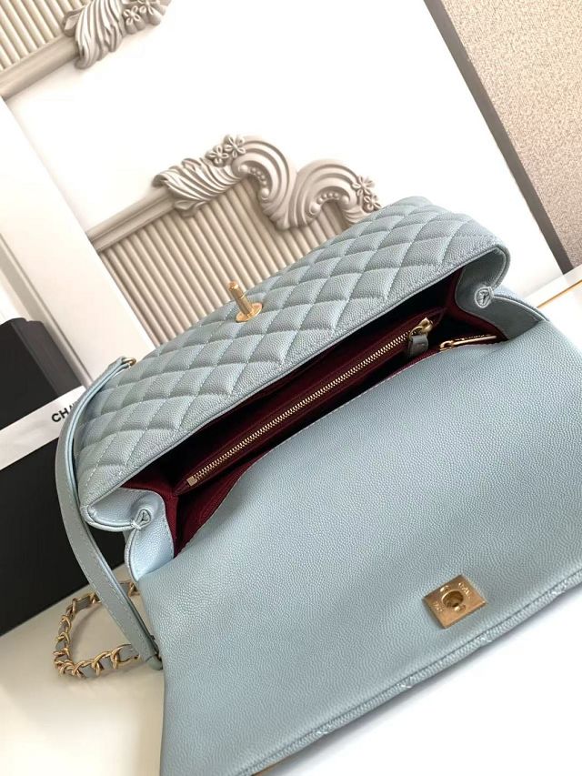 CC original grained calfskin large coco handle bag A92991 blue