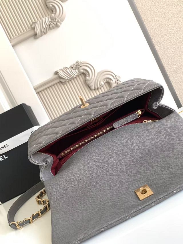 CC original grained calfskin large coco handle bag A92991 grey