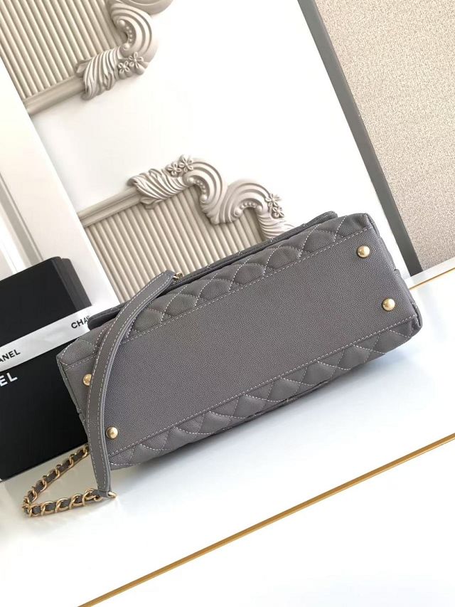CC original grained calfskin large coco handle bag A92991 grey