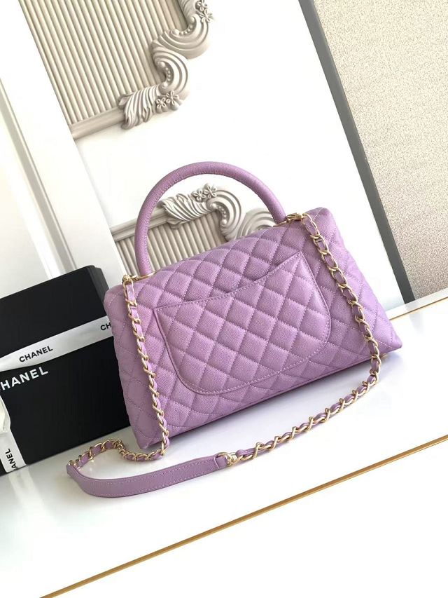 CC original grained calfskin large coco handle bag A92991 purple