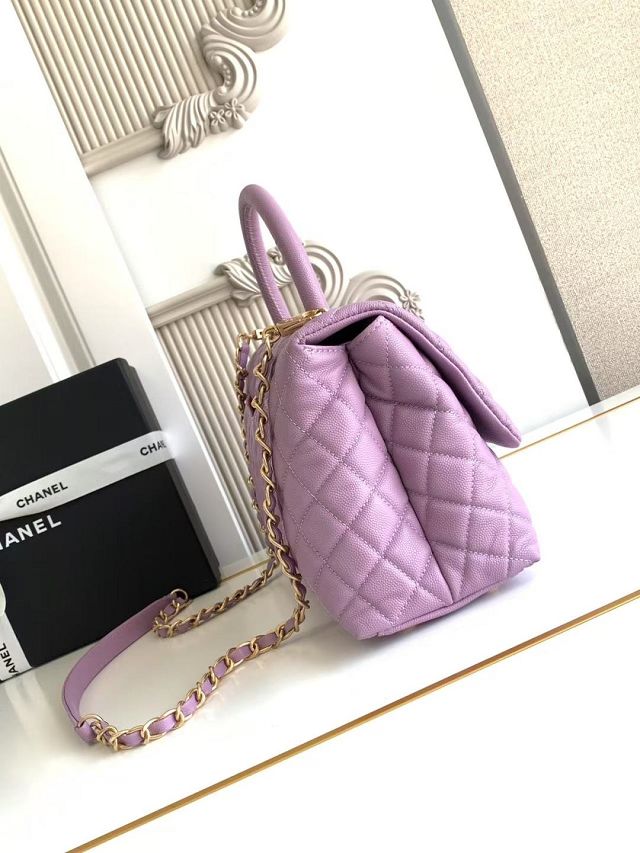 CC original grained calfskin large coco handle bag A92991 purple