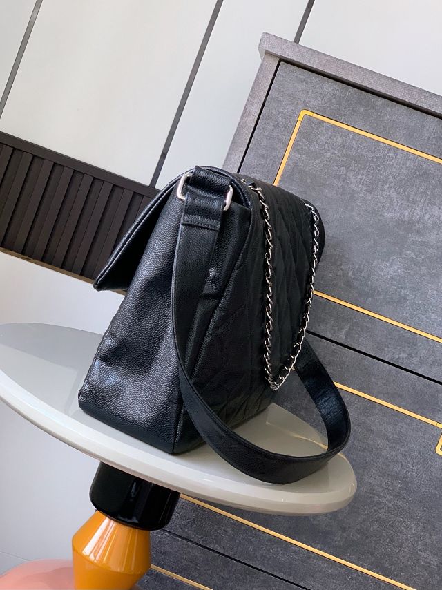 CC original grained calfskin maxi flap bag AS3324 black