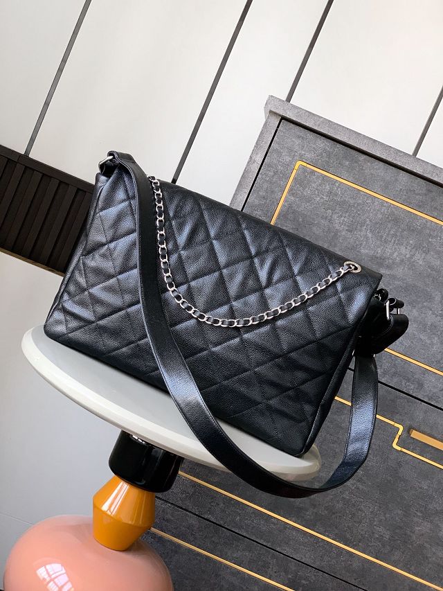 CC original grained calfskin maxi flap bag AS3324 black