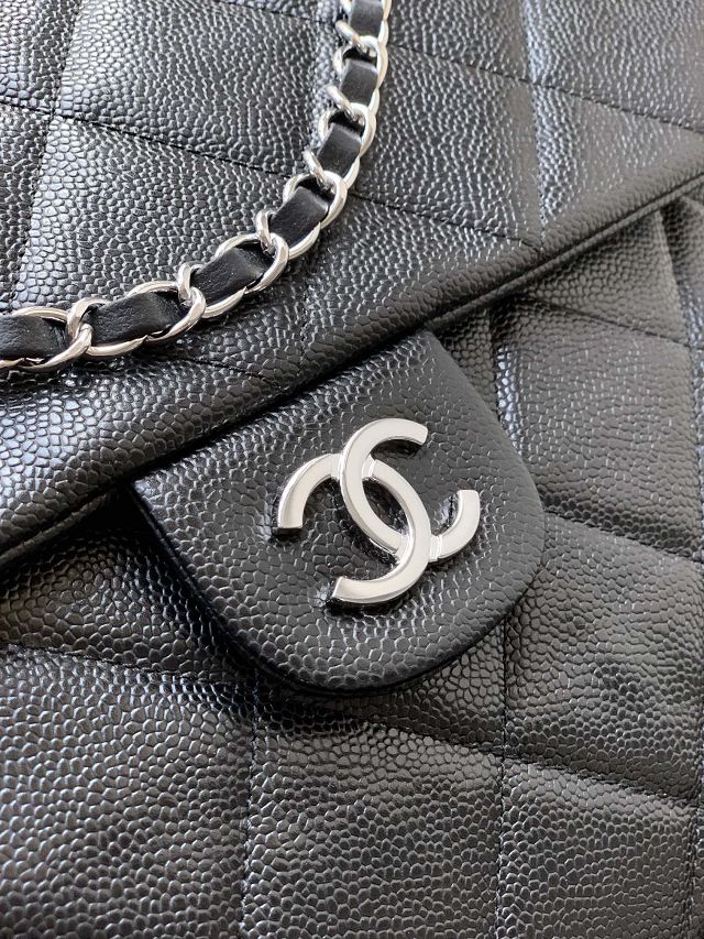 CC original grained calfskin maxi flap bag AS3324 black