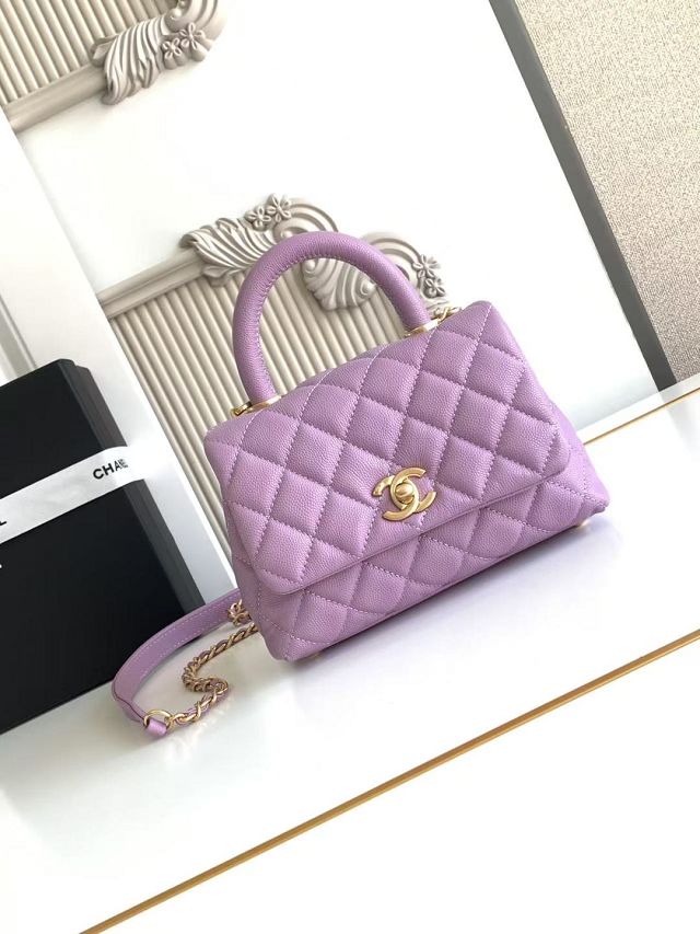 CC original grained calfskin mini coco handle bag AS2215 purple