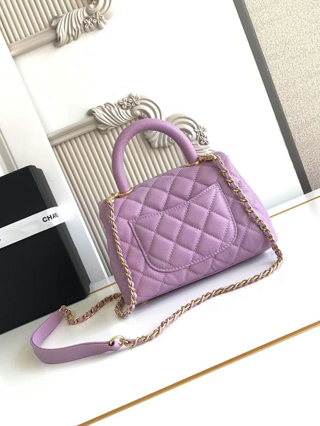 CC original grained calfskin mini coco handle bag AS2215 purple