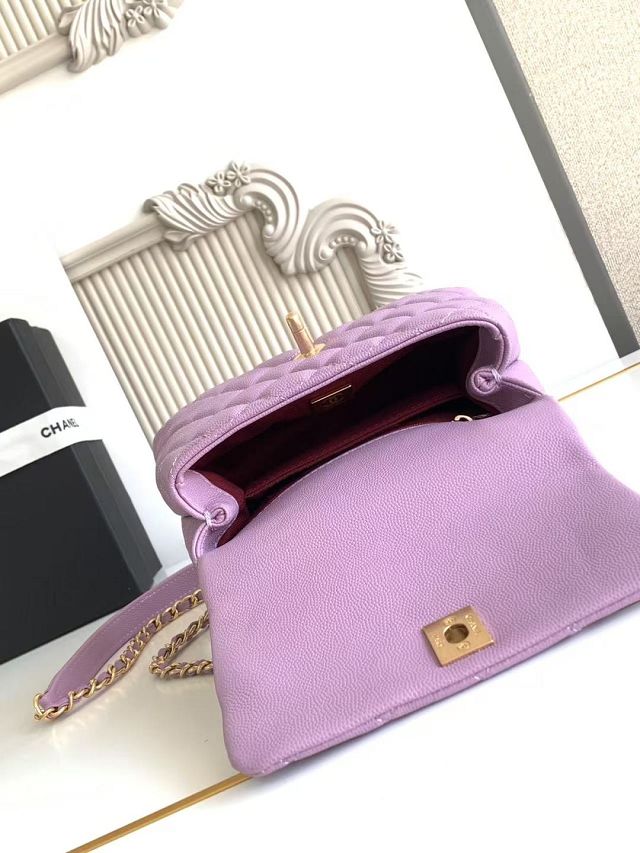 CC original grained calfskin mini coco handle bag AS2215 purple