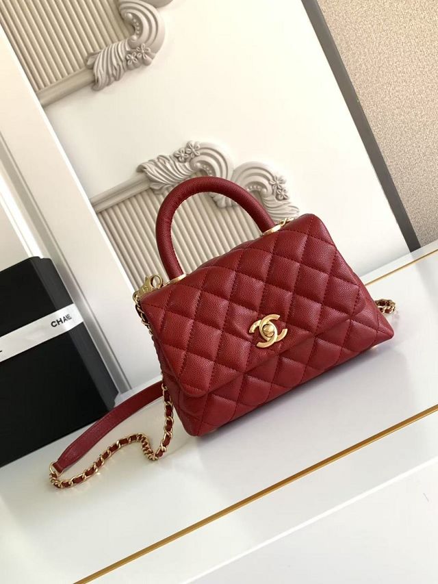 CC original grained calfskin mini coco handle bag AS2215 red