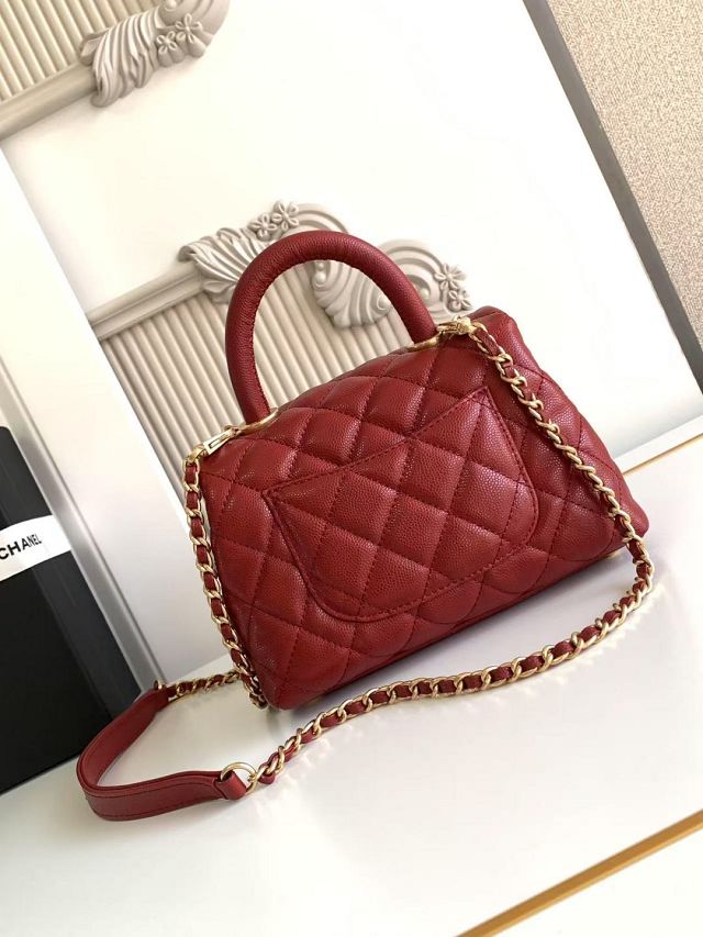 CC original grained calfskin mini coco handle bag AS2215 red
