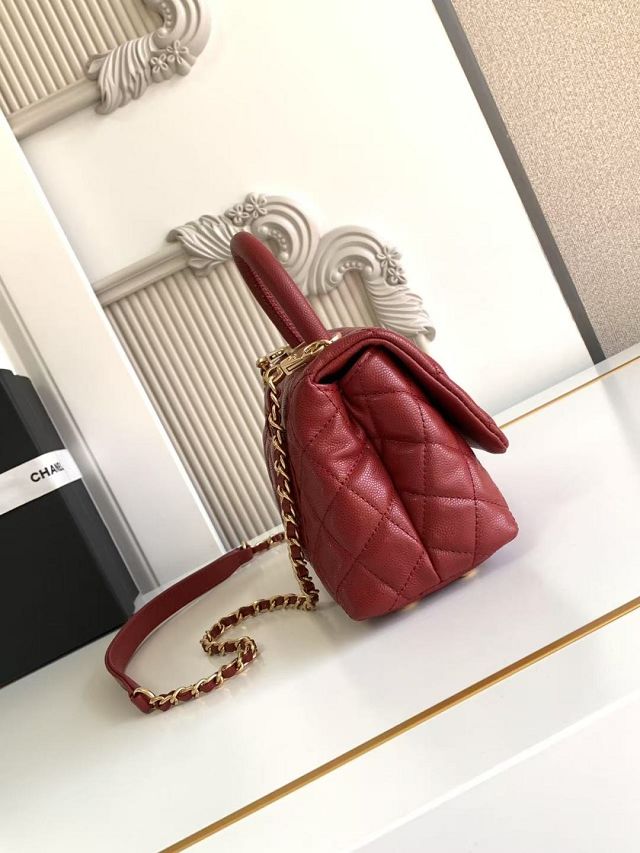 CC original grained calfskin mini coco handle bag AS2215 red