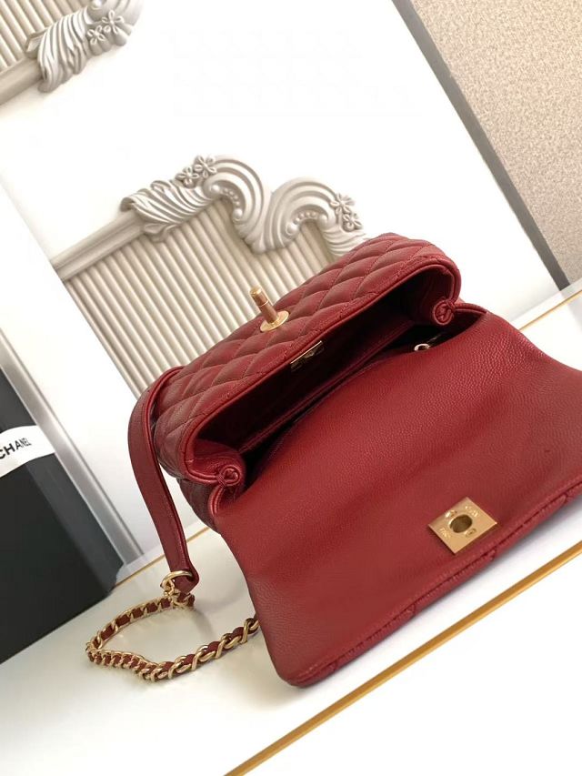 CC original grained calfskin mini coco handle bag AS2215 red