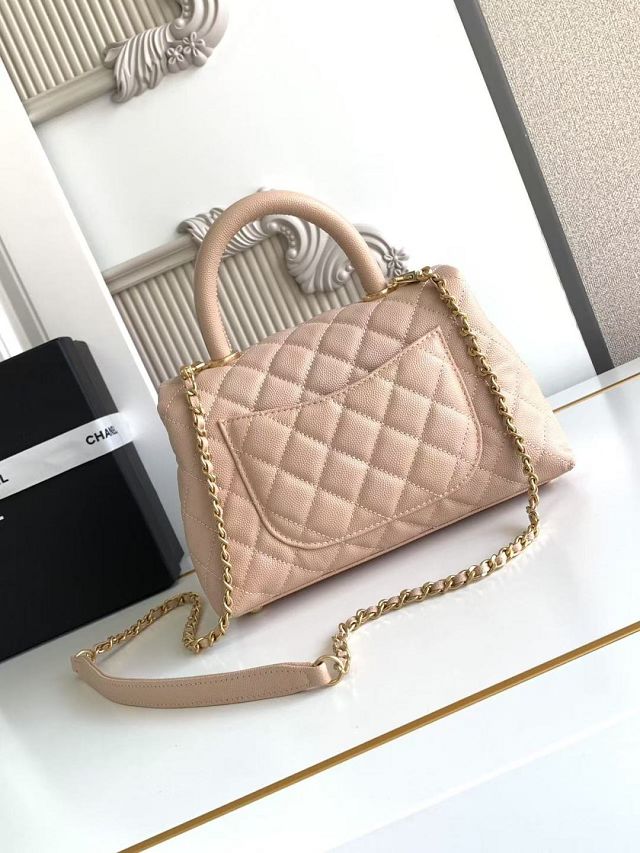 CC original grained calfskin small coco handle bag A92990 beige