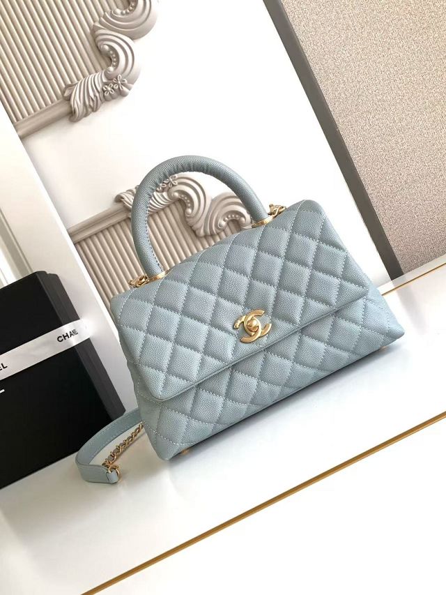 CC original grained calfskin small coco handle bag A92990 blue