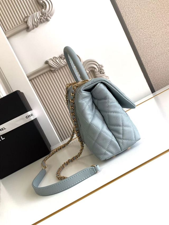CC original grained calfskin small coco handle bag A92990 blue