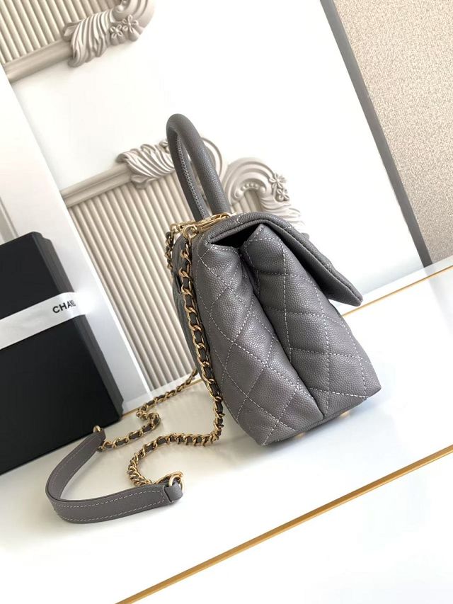 CC original grained calfskin small coco handle bag A92990 grey
