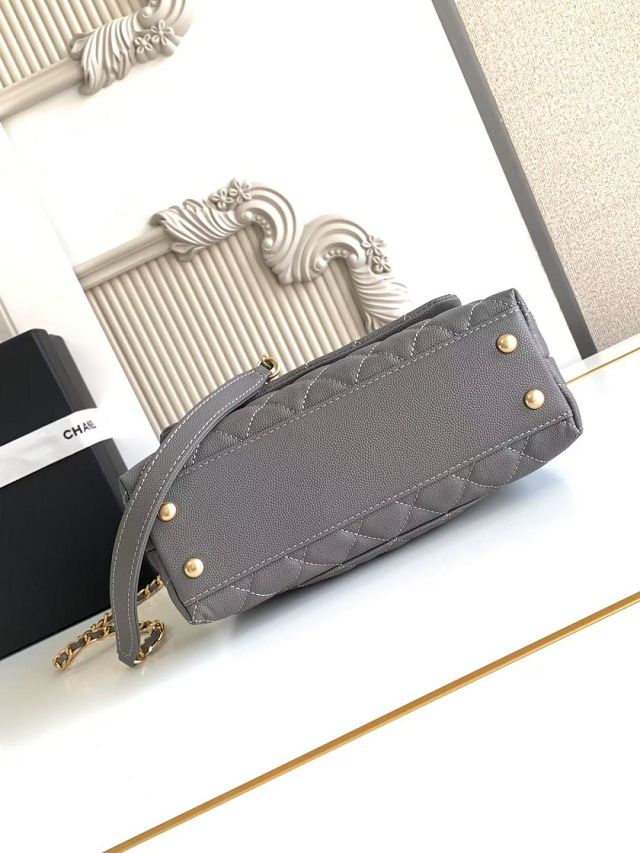 CC original grained calfskin small coco handle bag A92990 grey