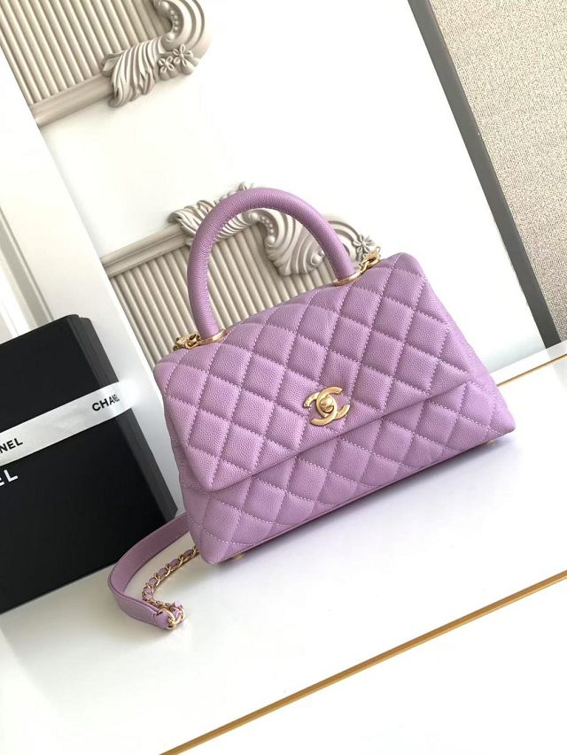 CC original grained calfskin small coco handle bag A92990 purple